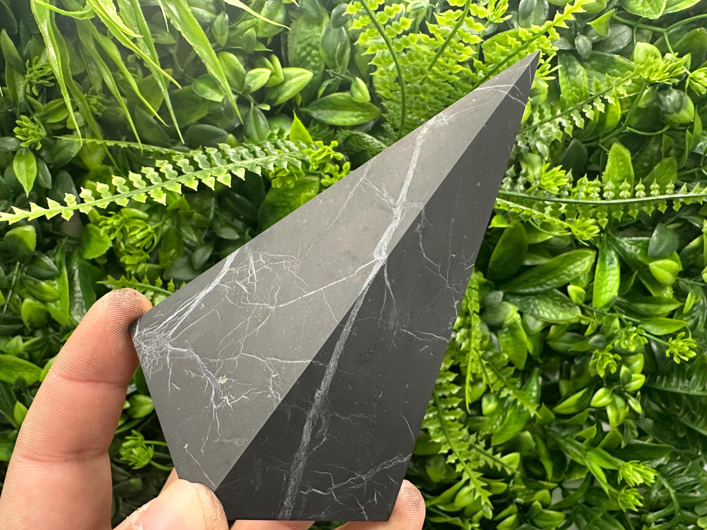 Shungite Crystal Pyramid (12cm): EMF & 5G Protection, Healing Stone