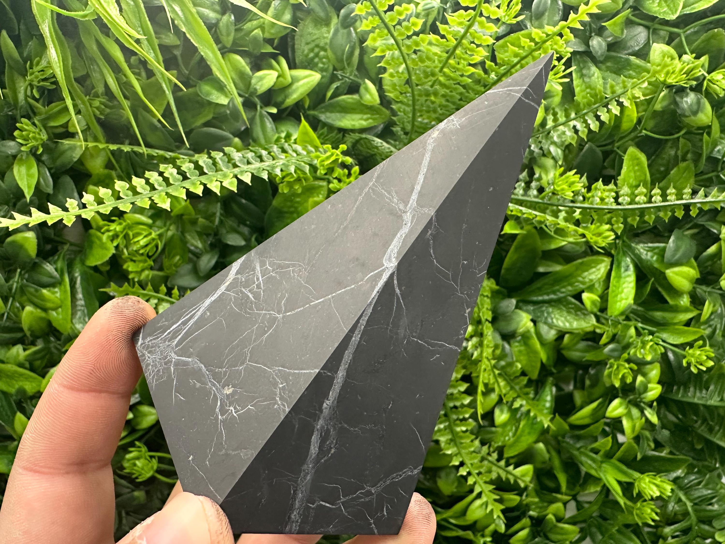 Shungite Crystal Pyramid (12cm): EMF & 5G Protection, Healing Stone