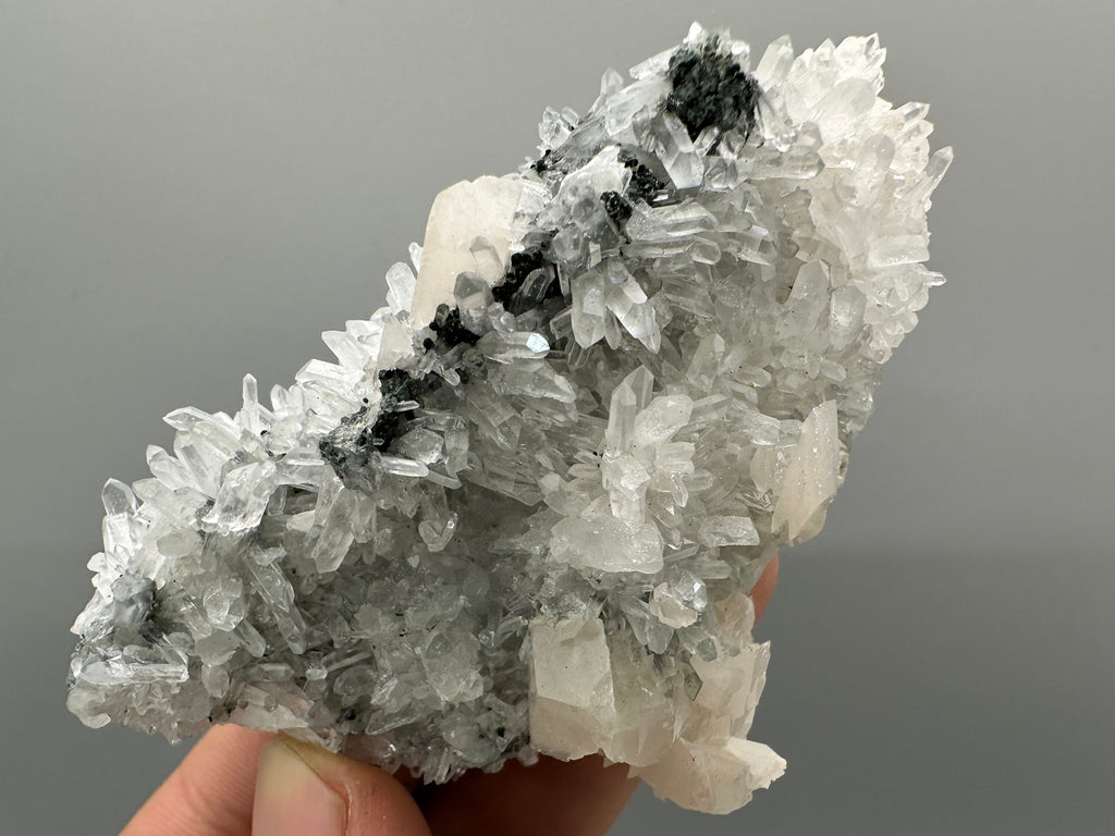 Calcite on Quartz with Chlorite: Natural Crystal Home Decor, Borieva Mine