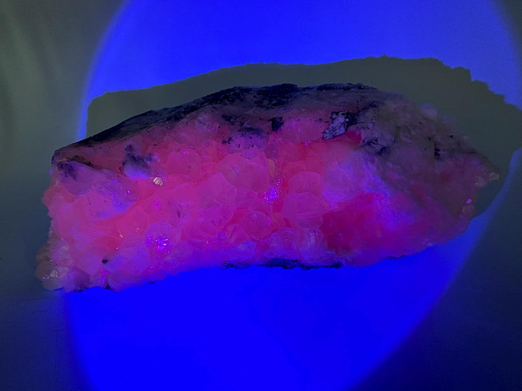 UV Reactive Mangano Calcite Crystal, Androvo Mine Bulgaria