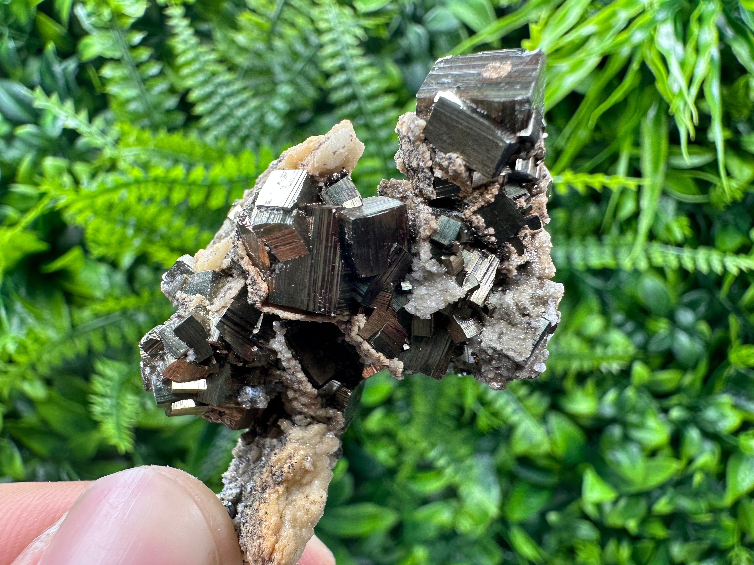 Pyrite with Hematite on Calcite Mineral Specimen, Madan Bulgaria