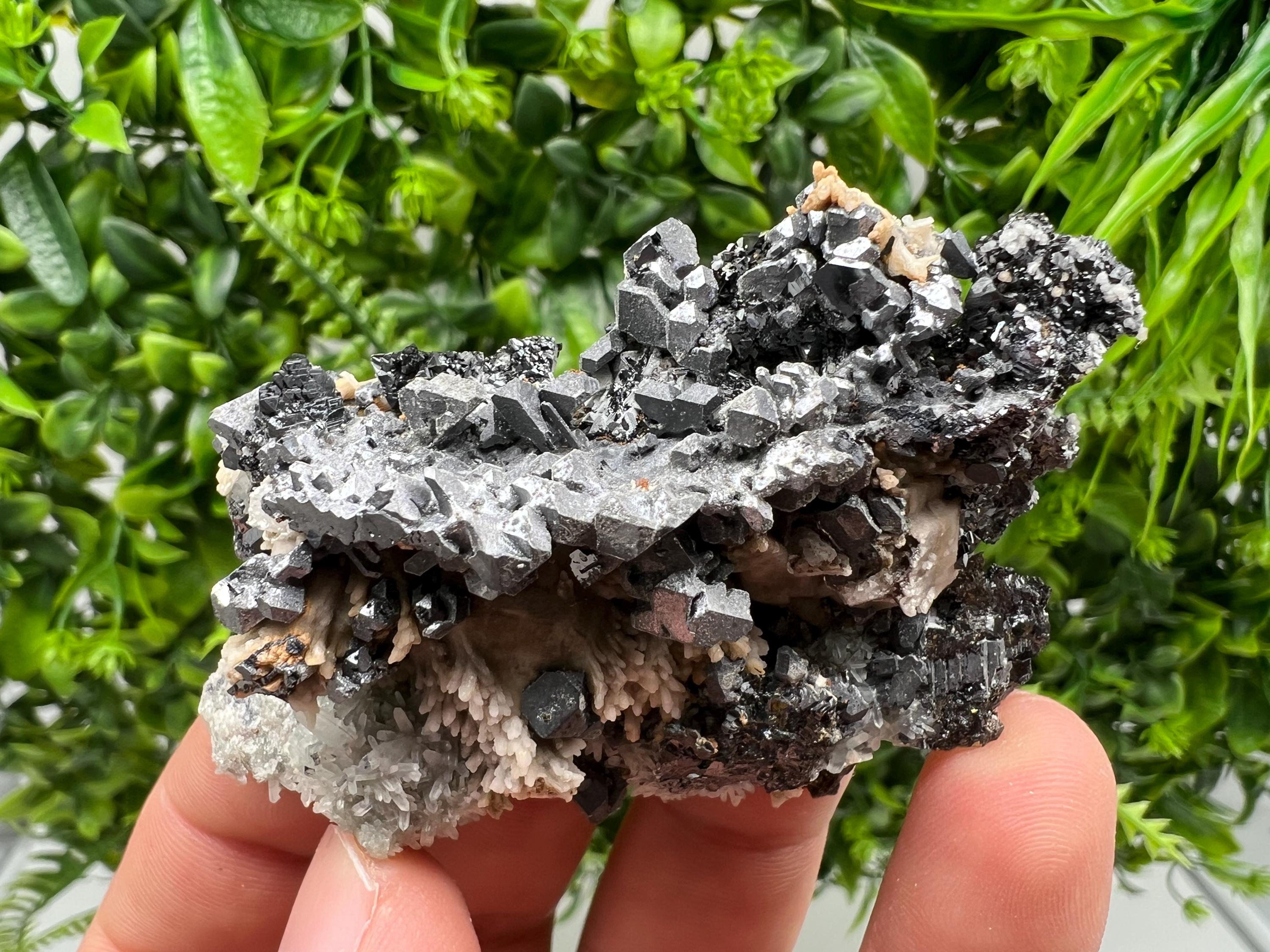 Natural Galena Cluster with Siderite and Quartz, Bulgaria Mineral Specimen