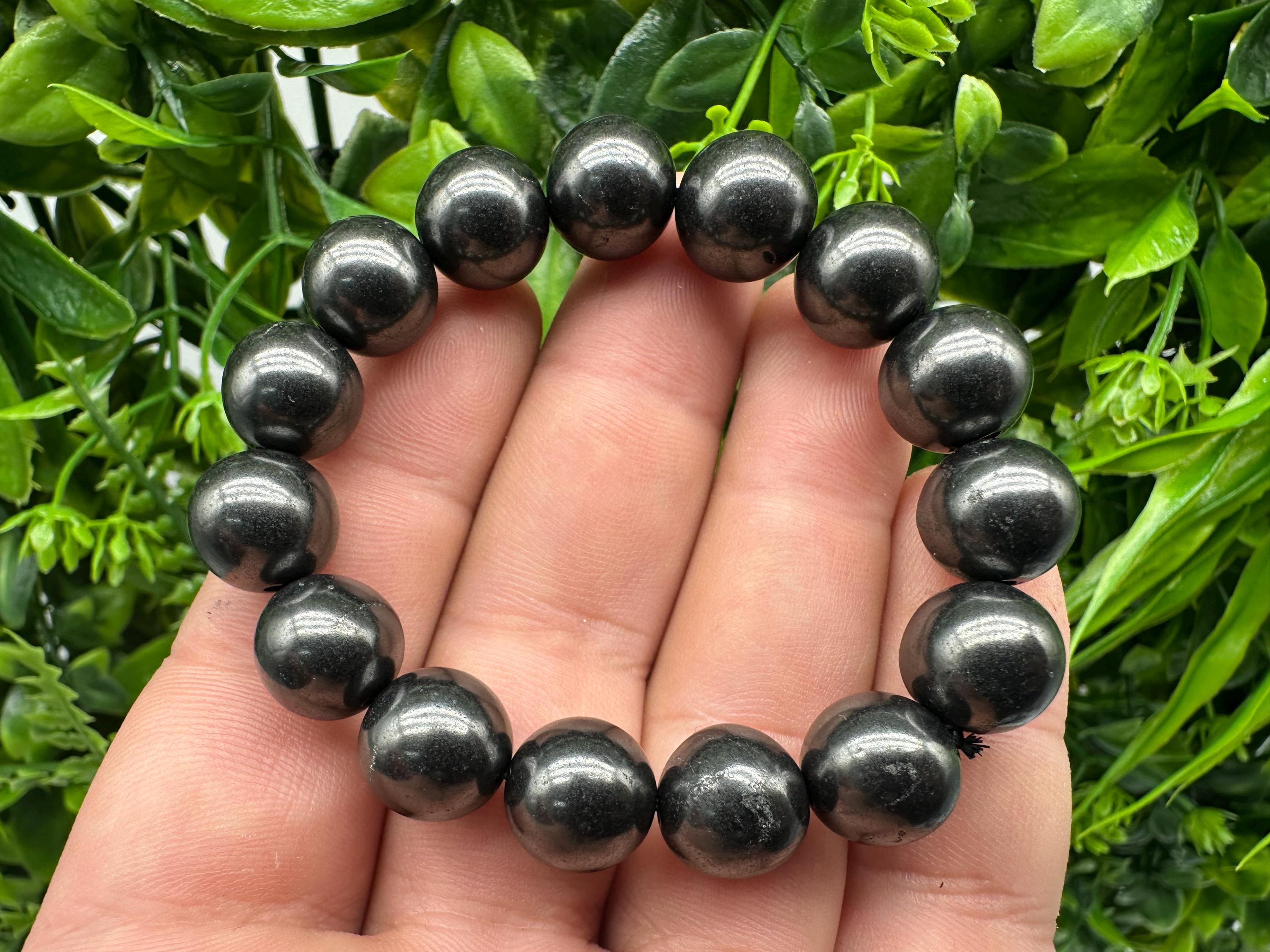 Shungite Bracelet: Natural Gemstone, EMF Protection, 10mm Beaded Bracelet