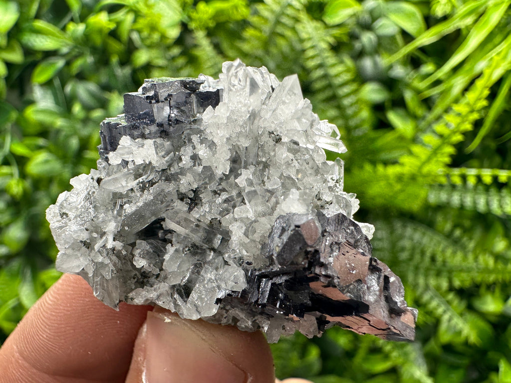 Galena on Quartz with Calcite: Natural Mineral Souvenir