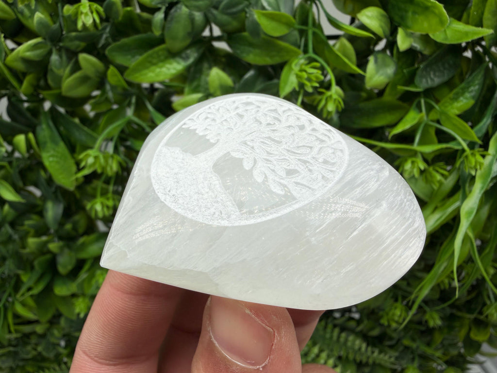 Selenite Heart with Tree of Life  Crystal Heart – Reiki Healing Crystal – Meditation Stone – Spiritual Altar Decor – Tree of Life Crystal