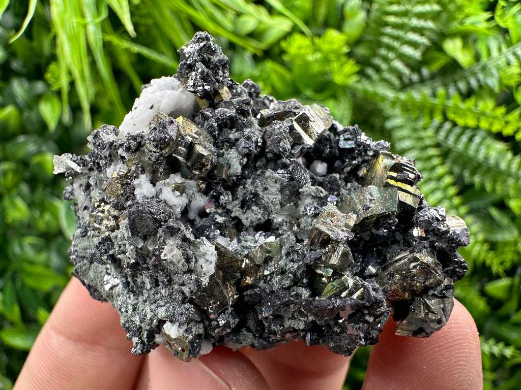 Rainbow Pyrite on Sphalerite and Quartz from Borieva Mine, Bulgaria