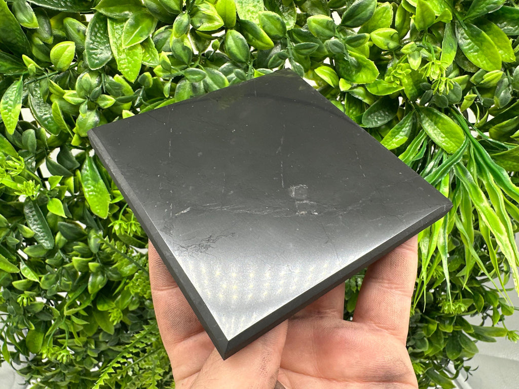 Original Shungite Plate | Polished Stone Tile, 10x10cm