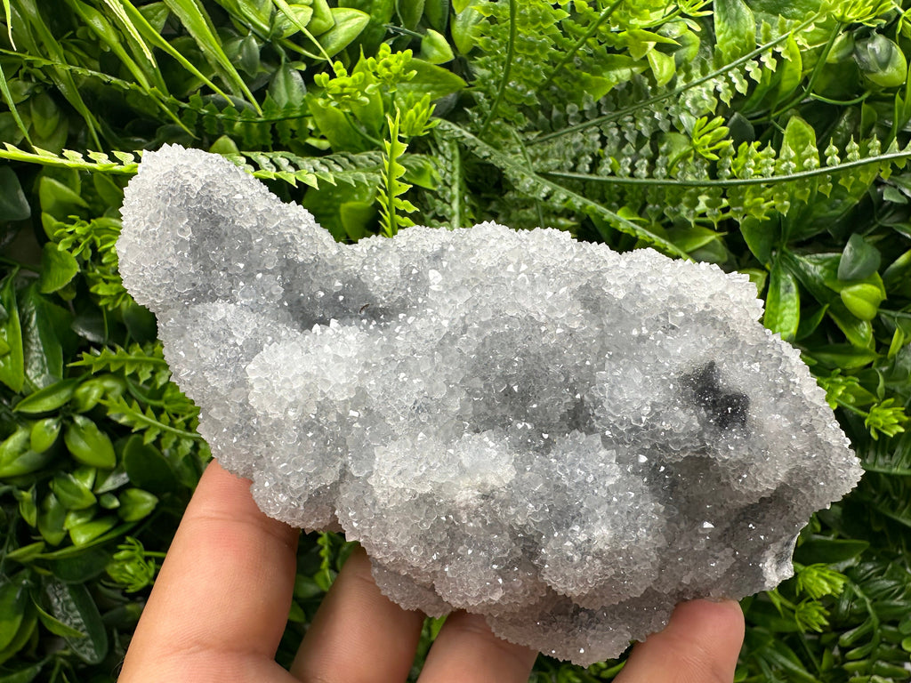 Blue Chalcedony Quartz Cluster, Chlorite Inclusions, Bulgaria Crystal Decor