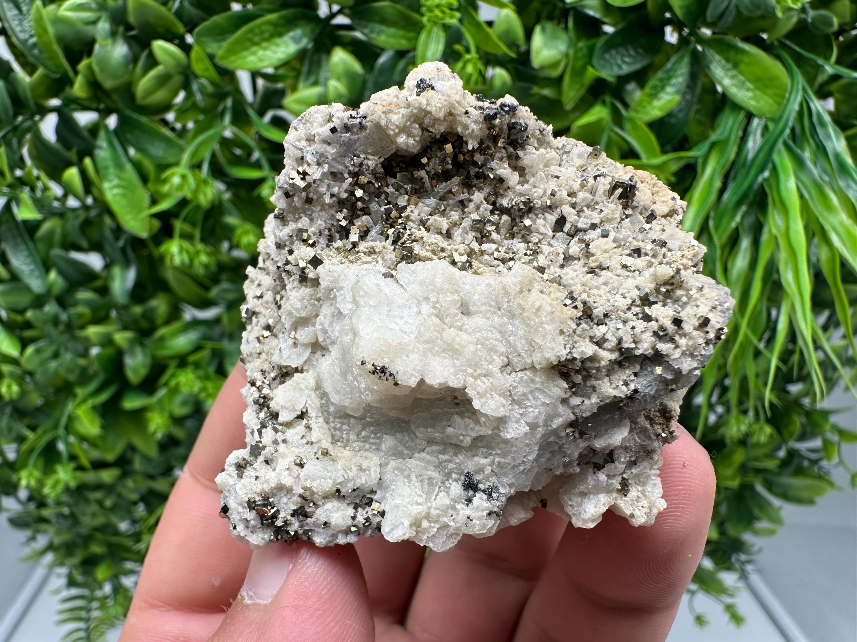 Pyrite on Green Quartz, Natural Minerals Specimen, Borieva Mine, Bulgaria