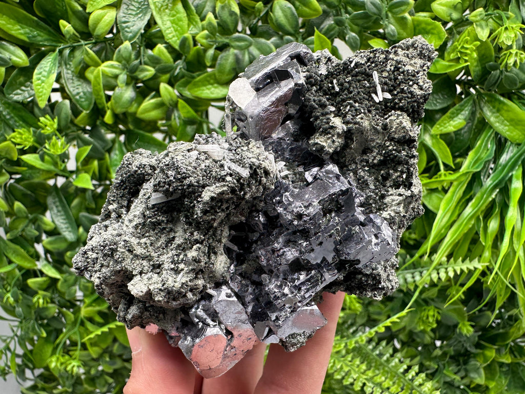 Galena Calcite on Chlorite Matrix Mineral Specimen, Bulgaria