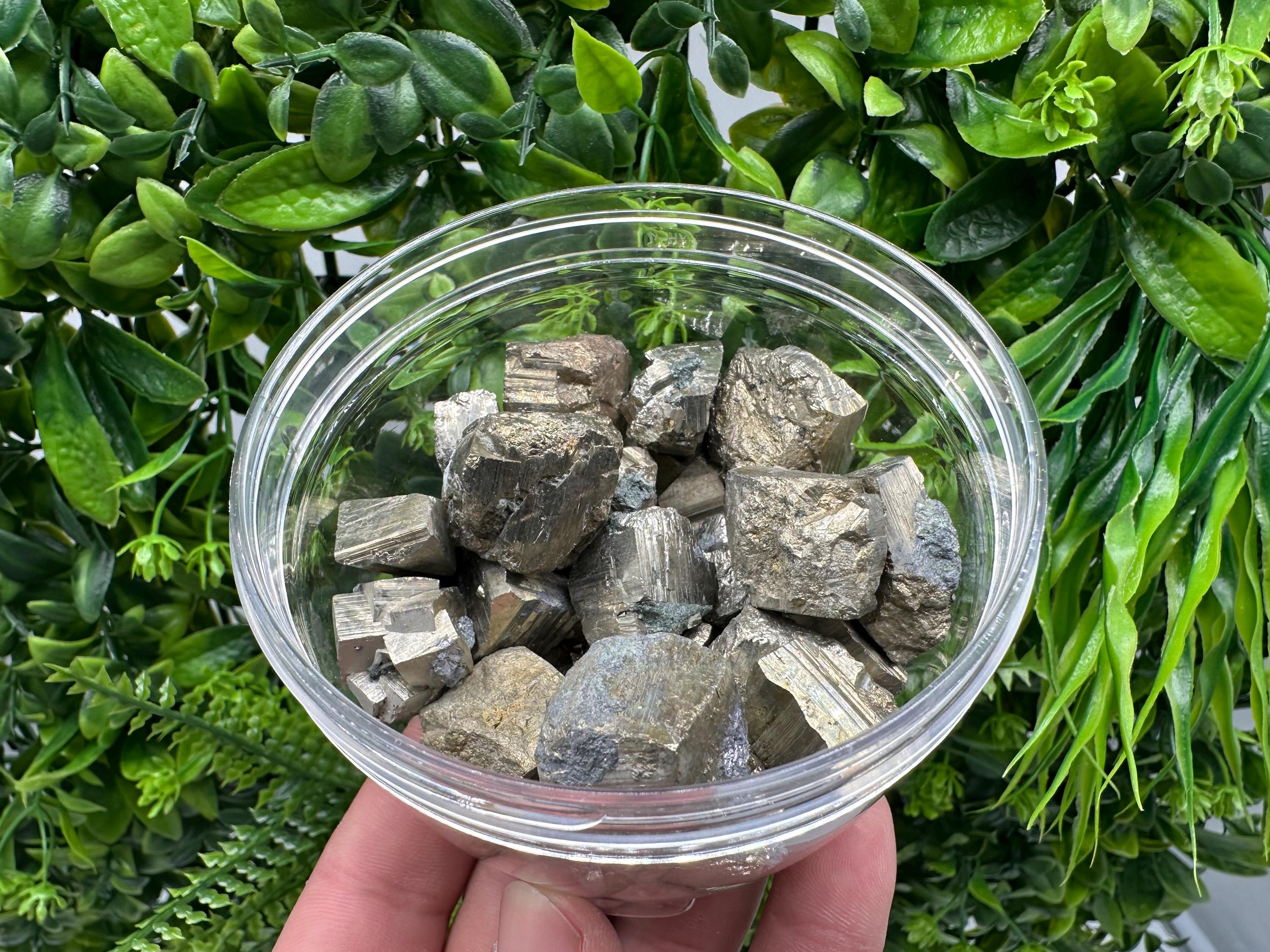 Golden Pyrite Cubes Box: Shiny Mineral Collection (500/520 grams)