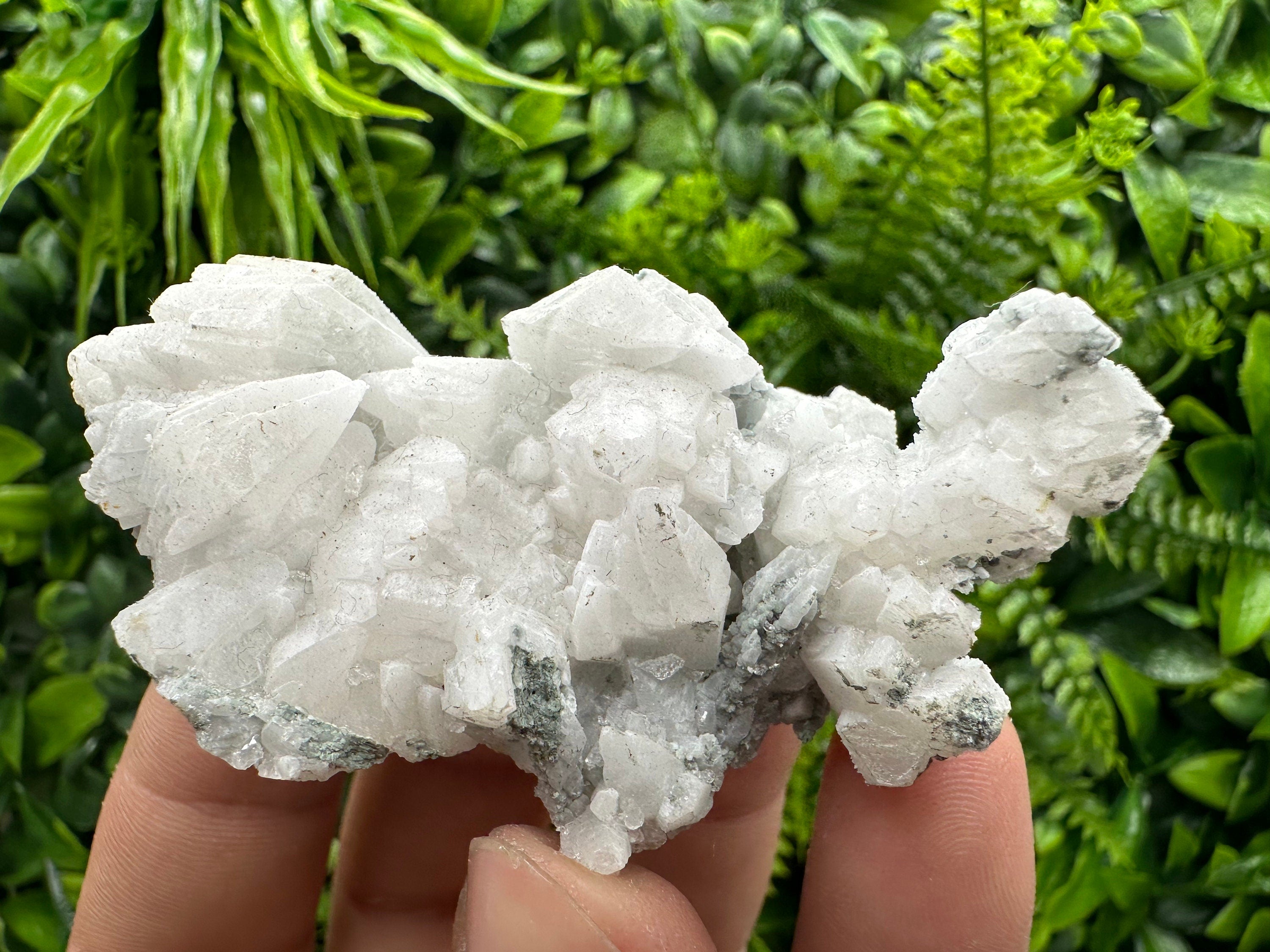 Calcite on Green Quartz: Djurcovo Mine, Bulgaria