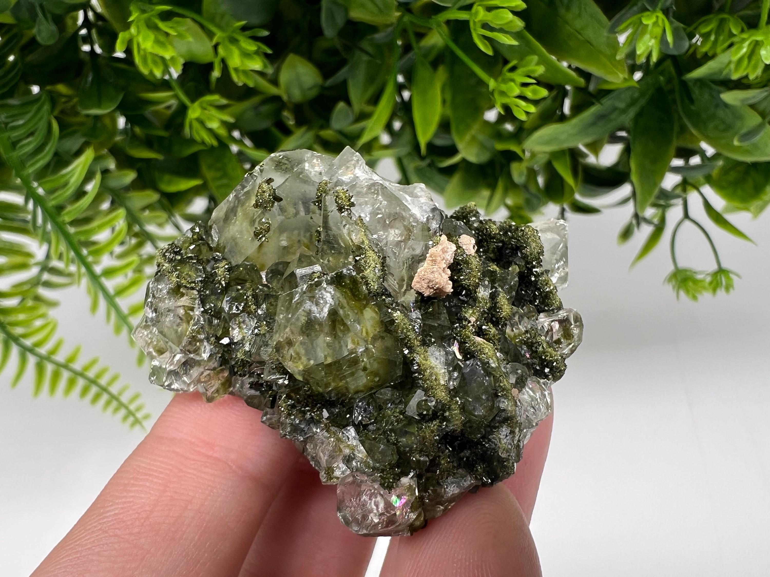 Green Epidote with Quartz Crystals - Extremely Sparkly with Rainbows,souvenirs collection stone,gift,decor, Eastern Anatolian, Turkey