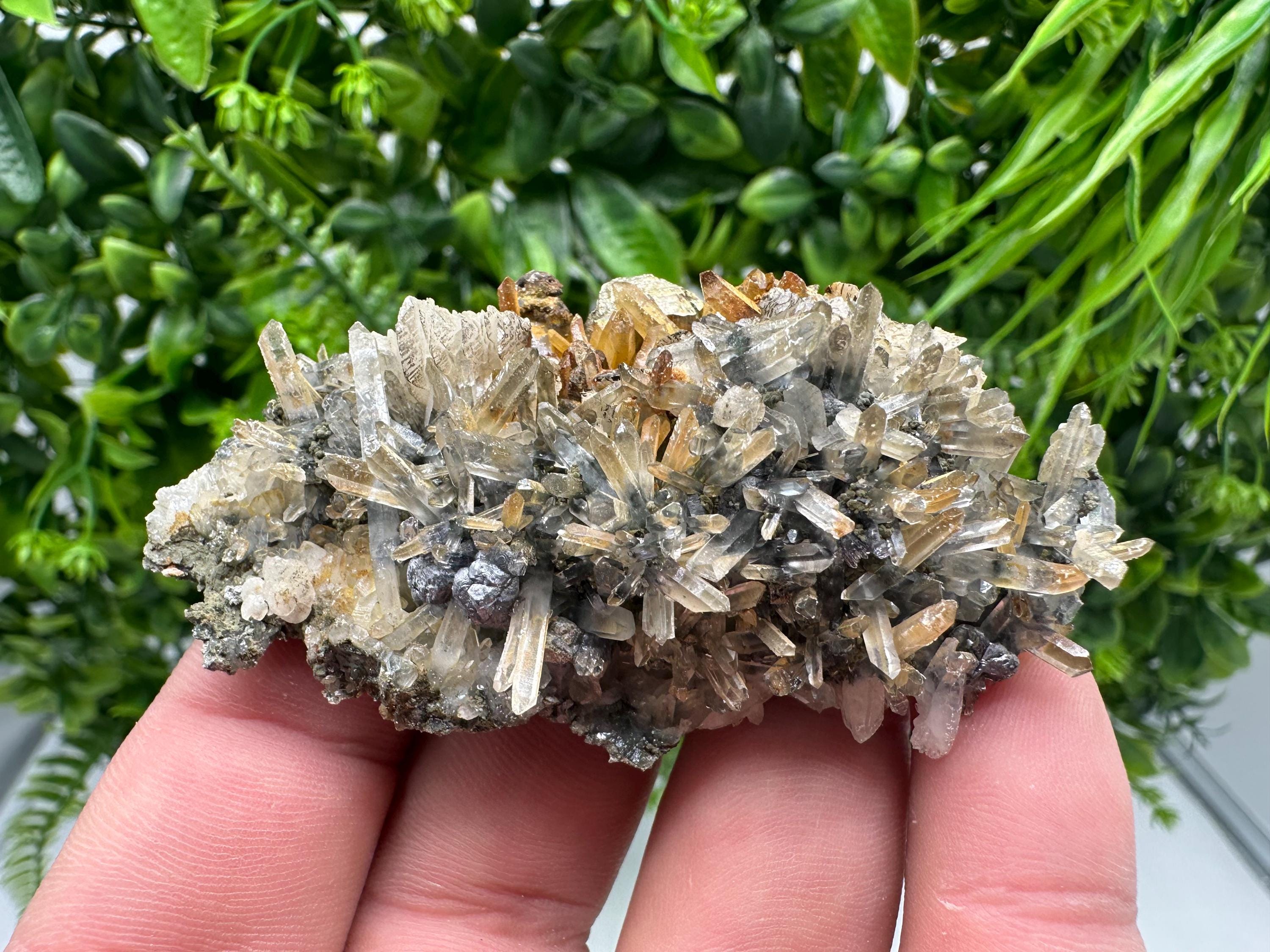 Rainbow Pyrite Sphalerite on Quartz: Natural Crystal Home Decor