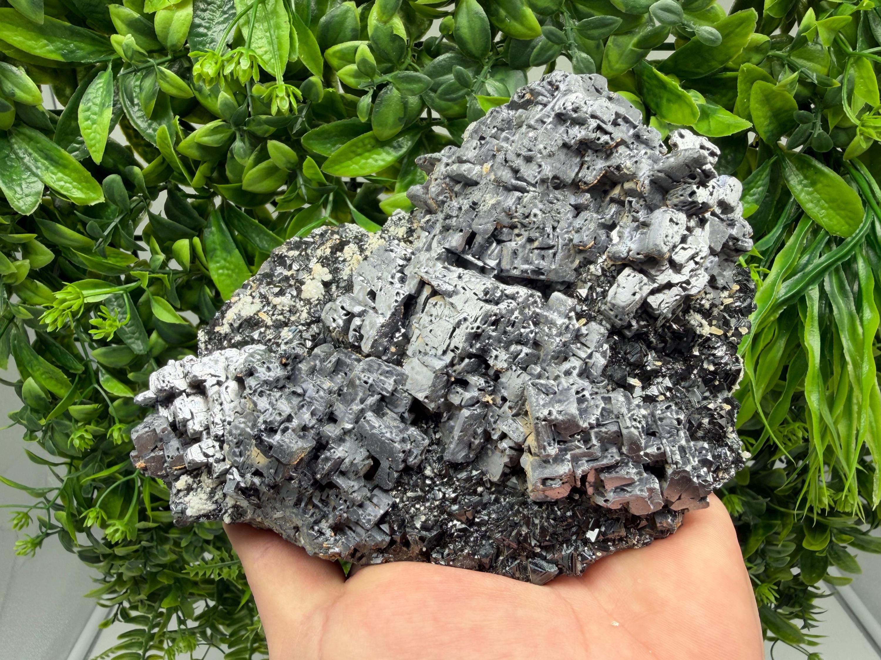 Natural Shiny Galena Cluster with Siderite and Quartz, Bulgaria Mine Specimen