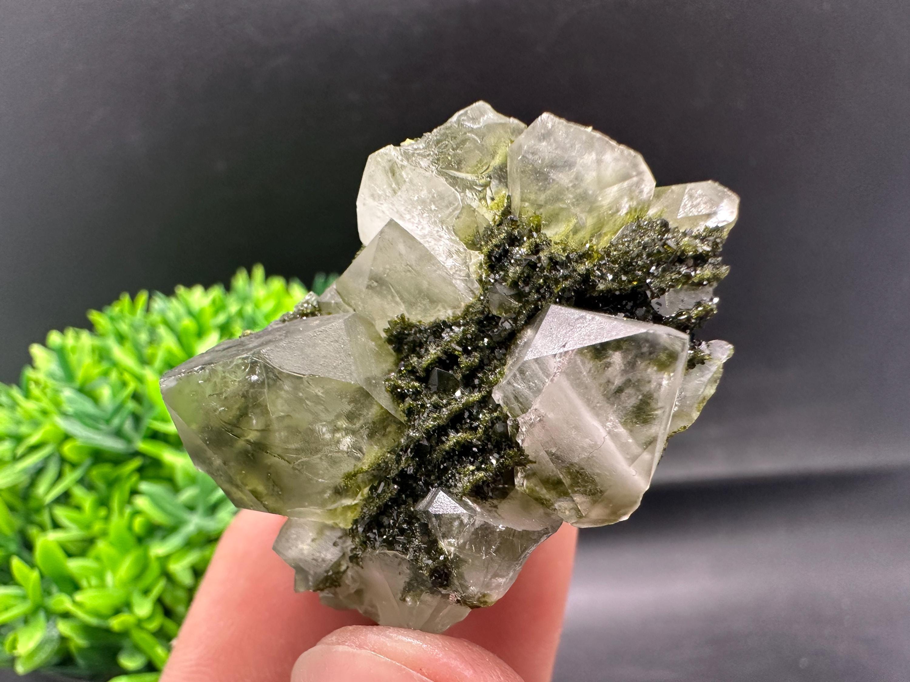 Rare Green Epidote with Quartz Crystals: Eastern Anatolian Decor