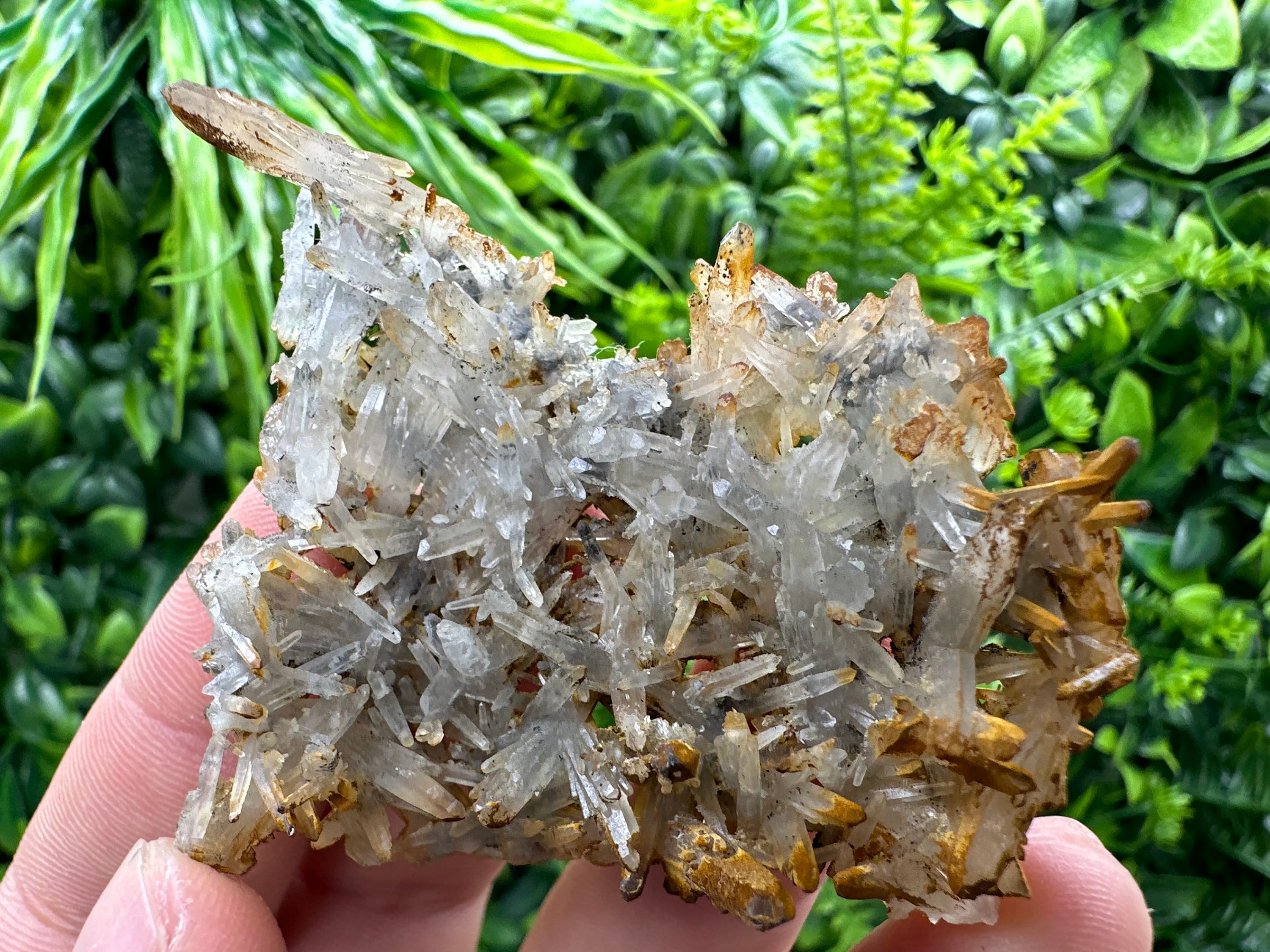 Quartz Crystal Cluster with Limonite, Iron Oxide Mineral Specimen