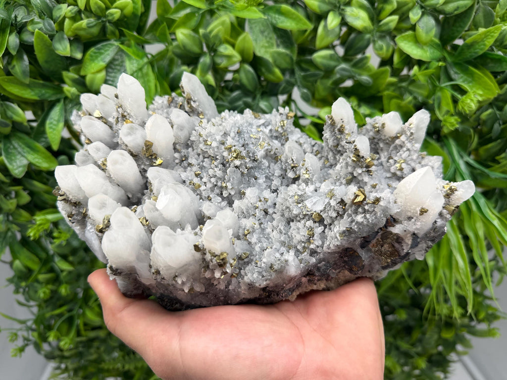 Chalcopyrite on Quartz Cluster, Krushev Dol Mine, Bulgaria, Mineral Specimen
