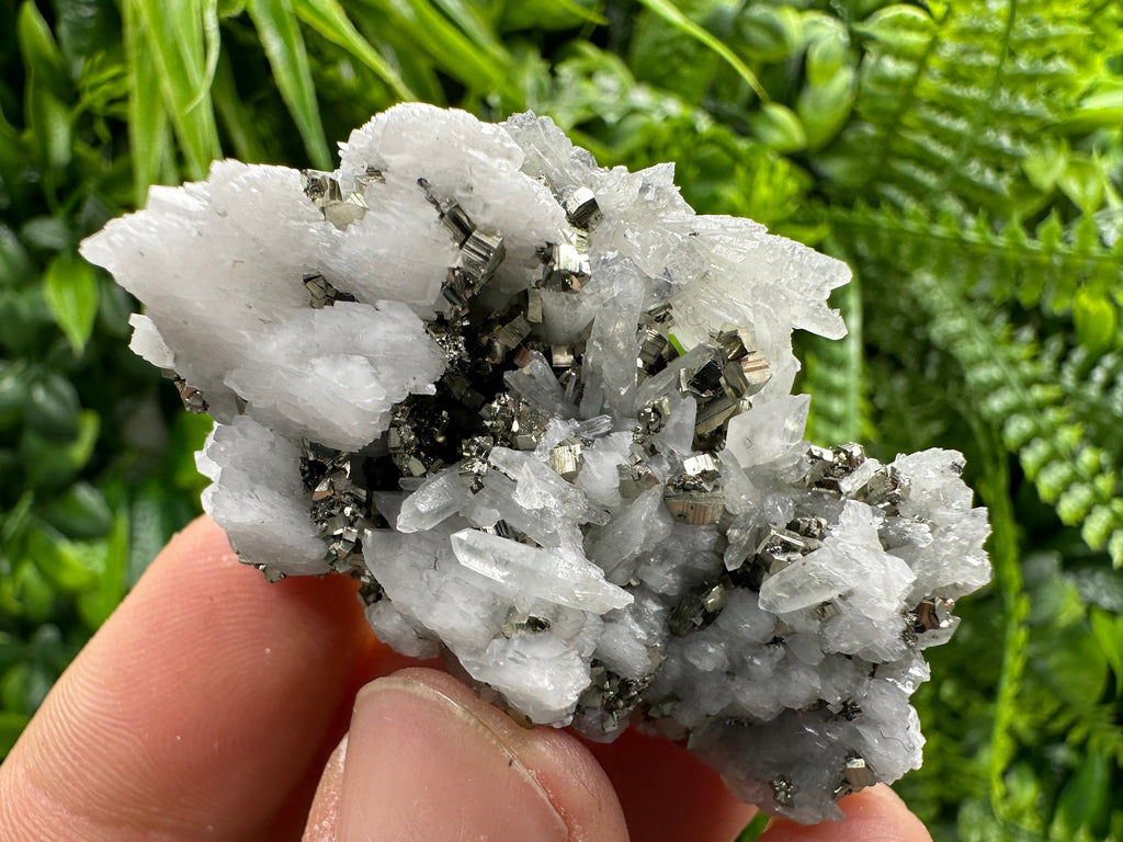 Pyrite on UV Calcite Mineral Specimen, Borieva Mine Bulgaria