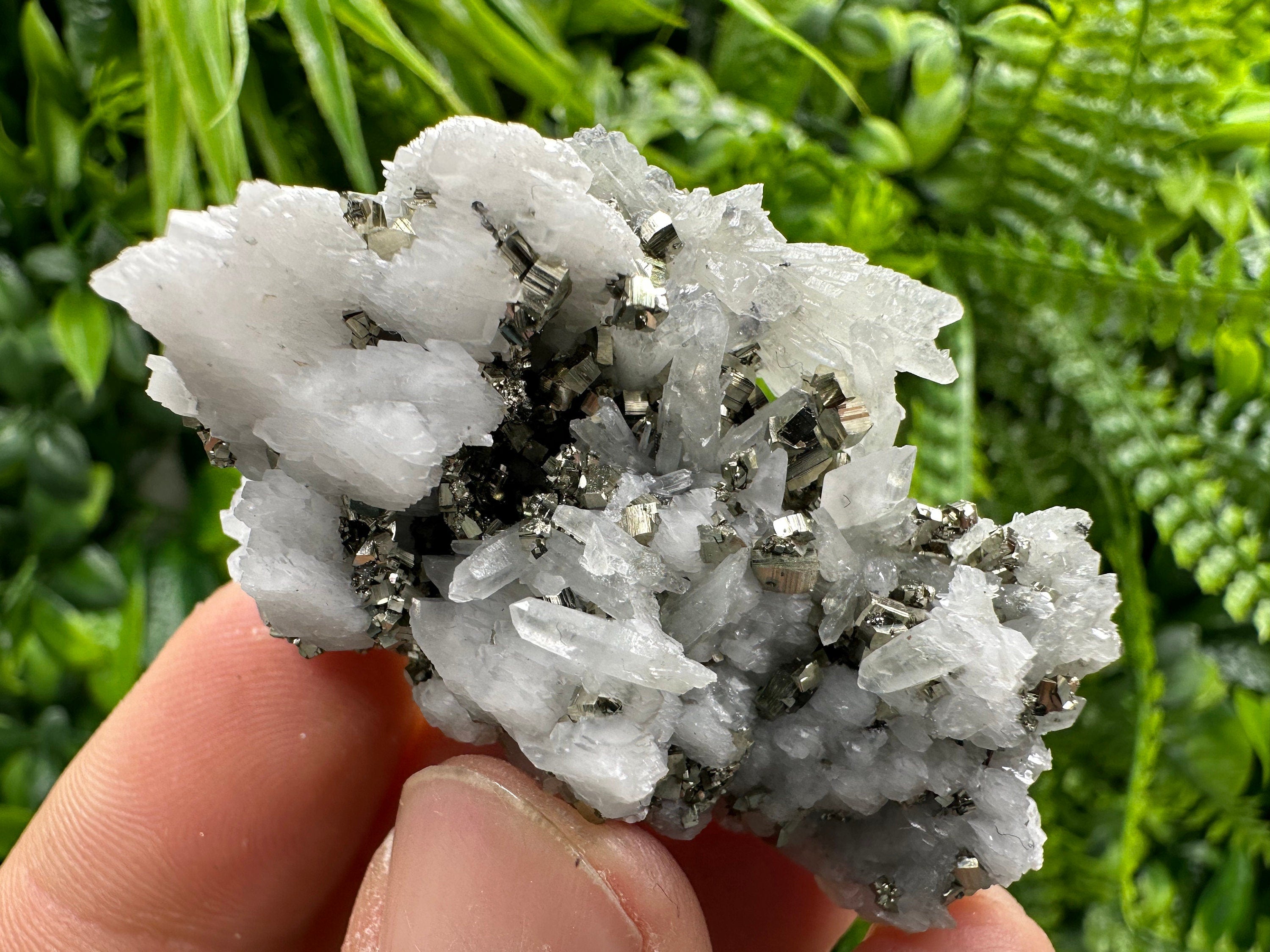 Pyrite on UV Calcite Mineral Specimen, Borieva Mine Bulgaria