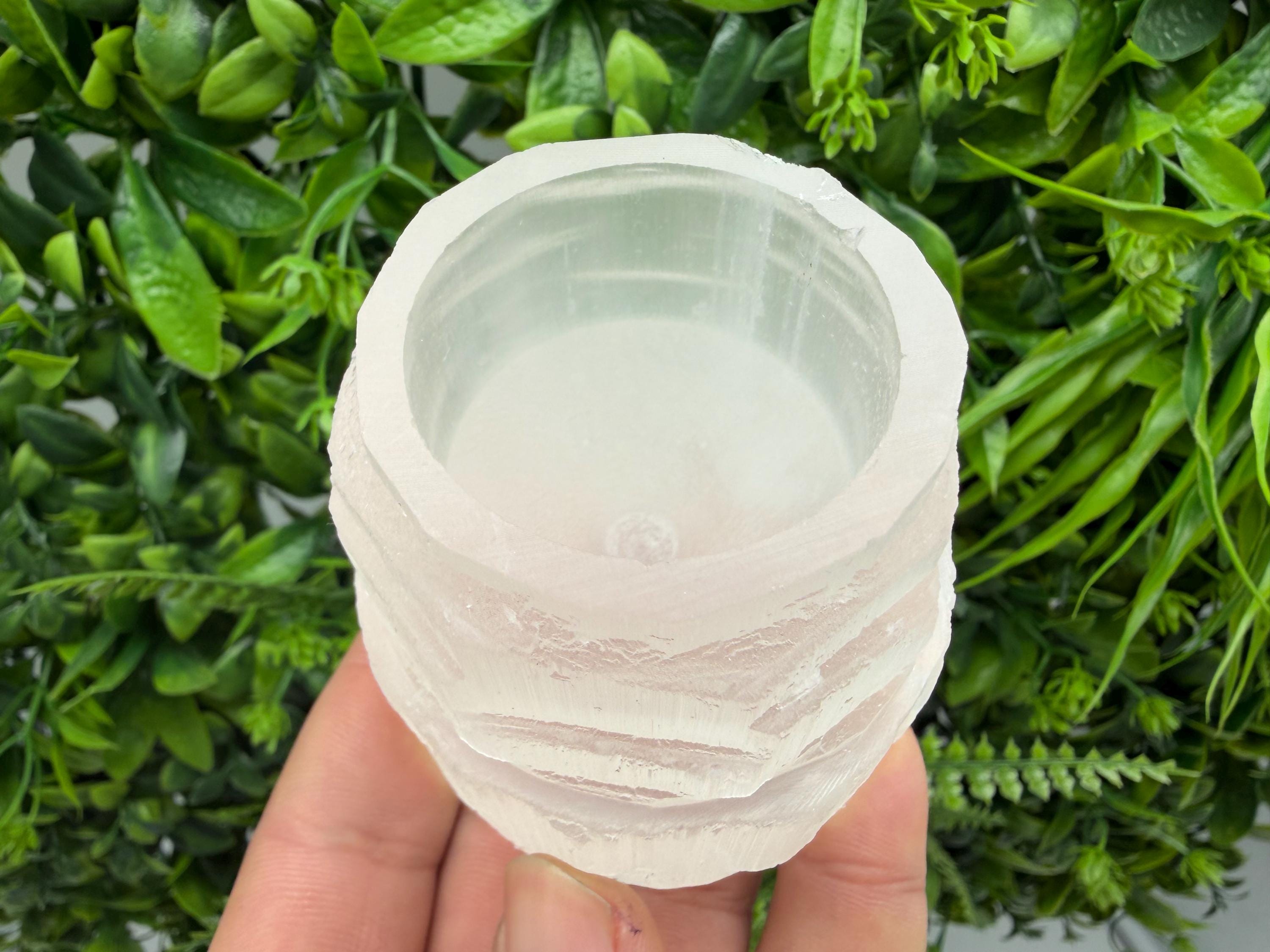 Selenite Candle Holder – Natural Crystal Decor, Energy Cleansing, Spiritual Home Accent