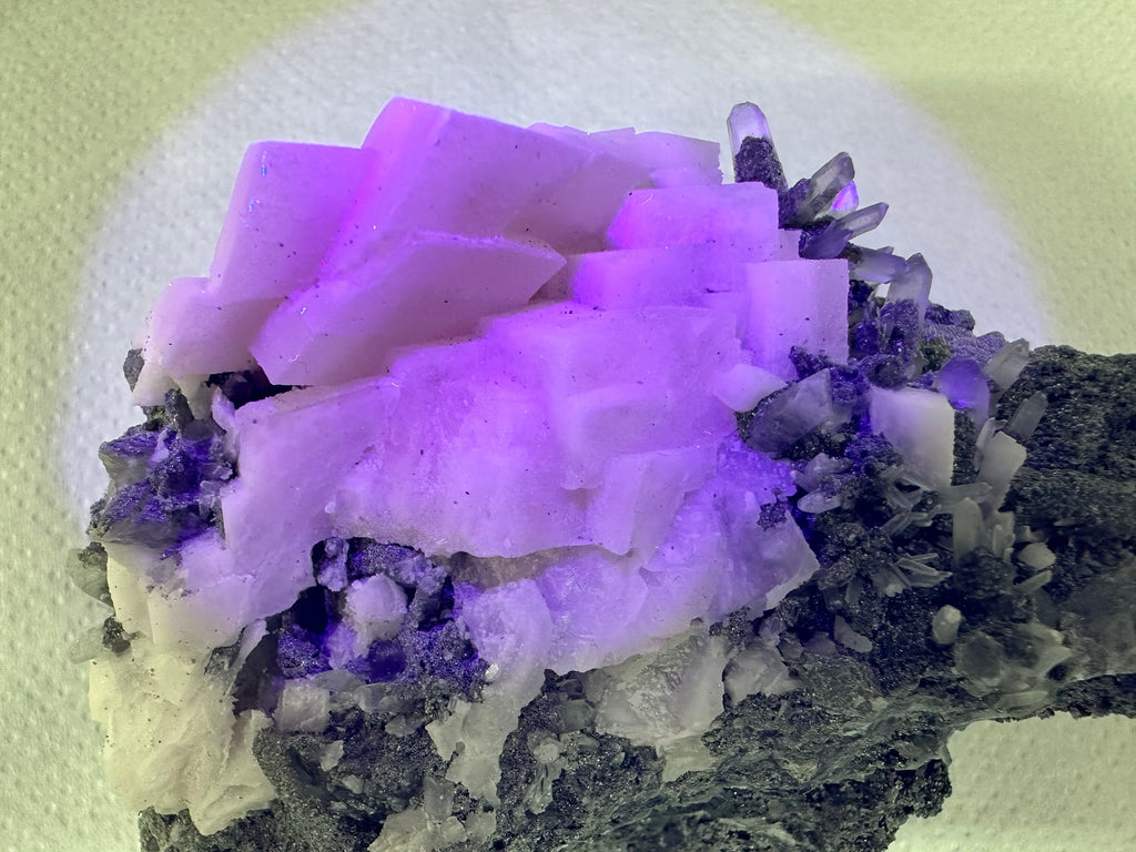 Mangano Calcite on Quartz with Chlorite, Borieva Mine Mineral Specimen