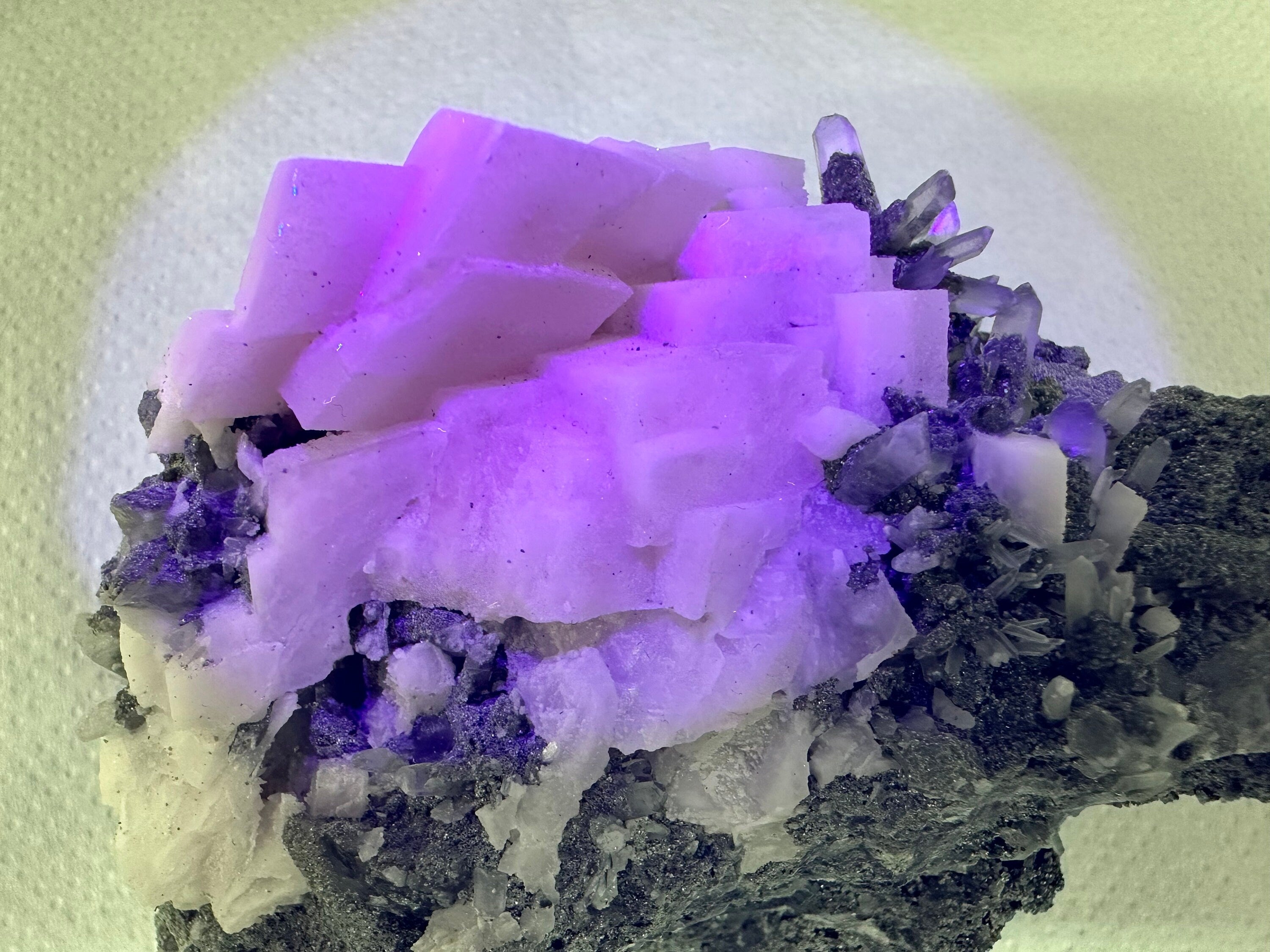 Mangano Calcite on Quartz with Chlorite, Borieva Mine Mineral Specimen