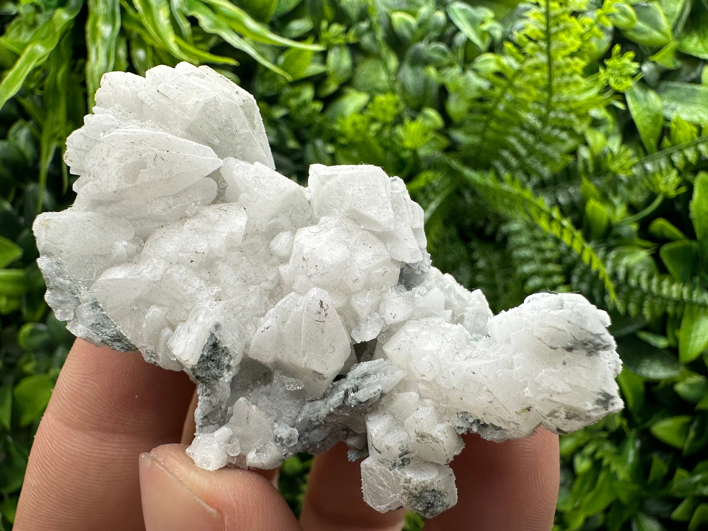 Calcite on Green Quartz: Djurcovo Mine, Bulgaria
