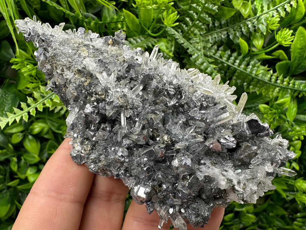 Galena on Quartz with Pyrite: Natural Crystal Home Decor Stone