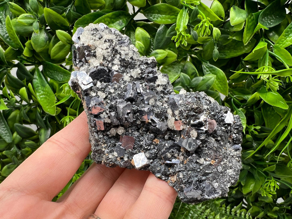 Wonderful Shiny Galena,Chalcopyrite on Calcite From Borieva mine,Bulgaria,Natural,collection mineral specimen,gift,home decor crystal,clust