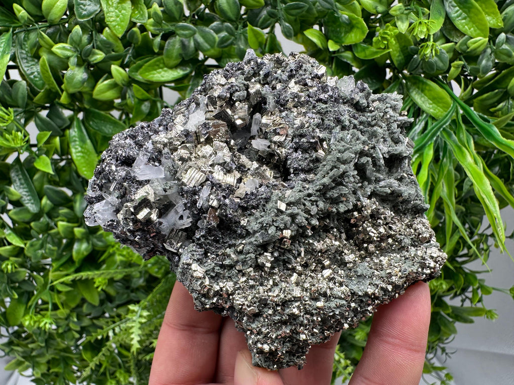 Pyrite Sphalerite on Green Quartz, Bulgaria Mineral Specimen
