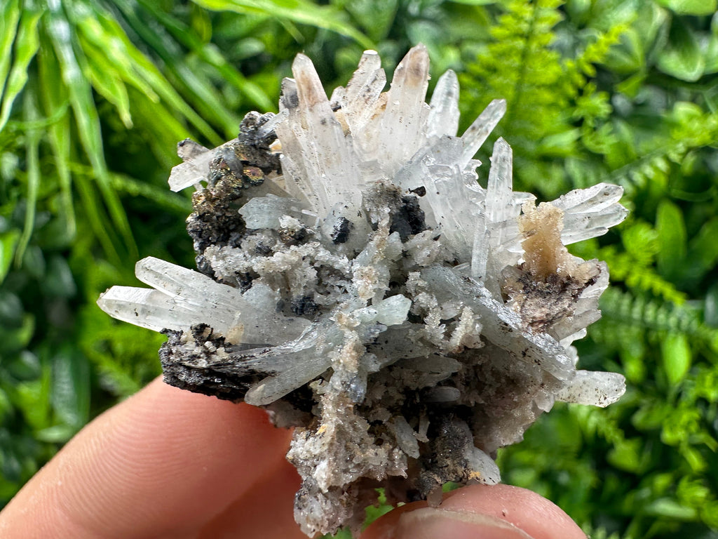 Quartz with Calcite, Hematite, and Chalcopyrite: Natural Mineral Decor