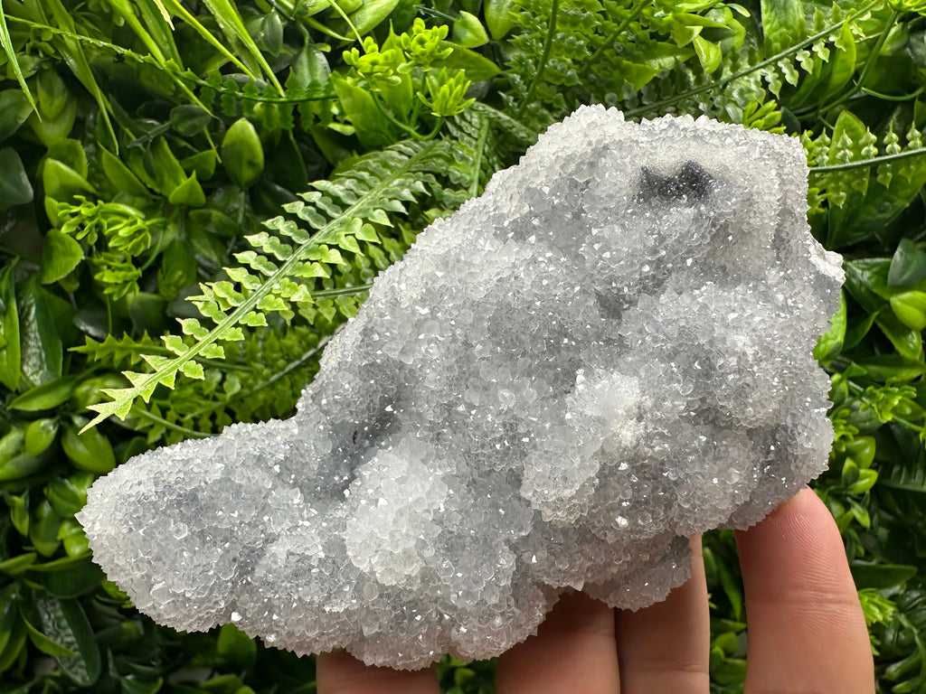 Blue Chalcedony Quartz Cluster, Chlorite Inclusions, Bulgaria Crystal Decor