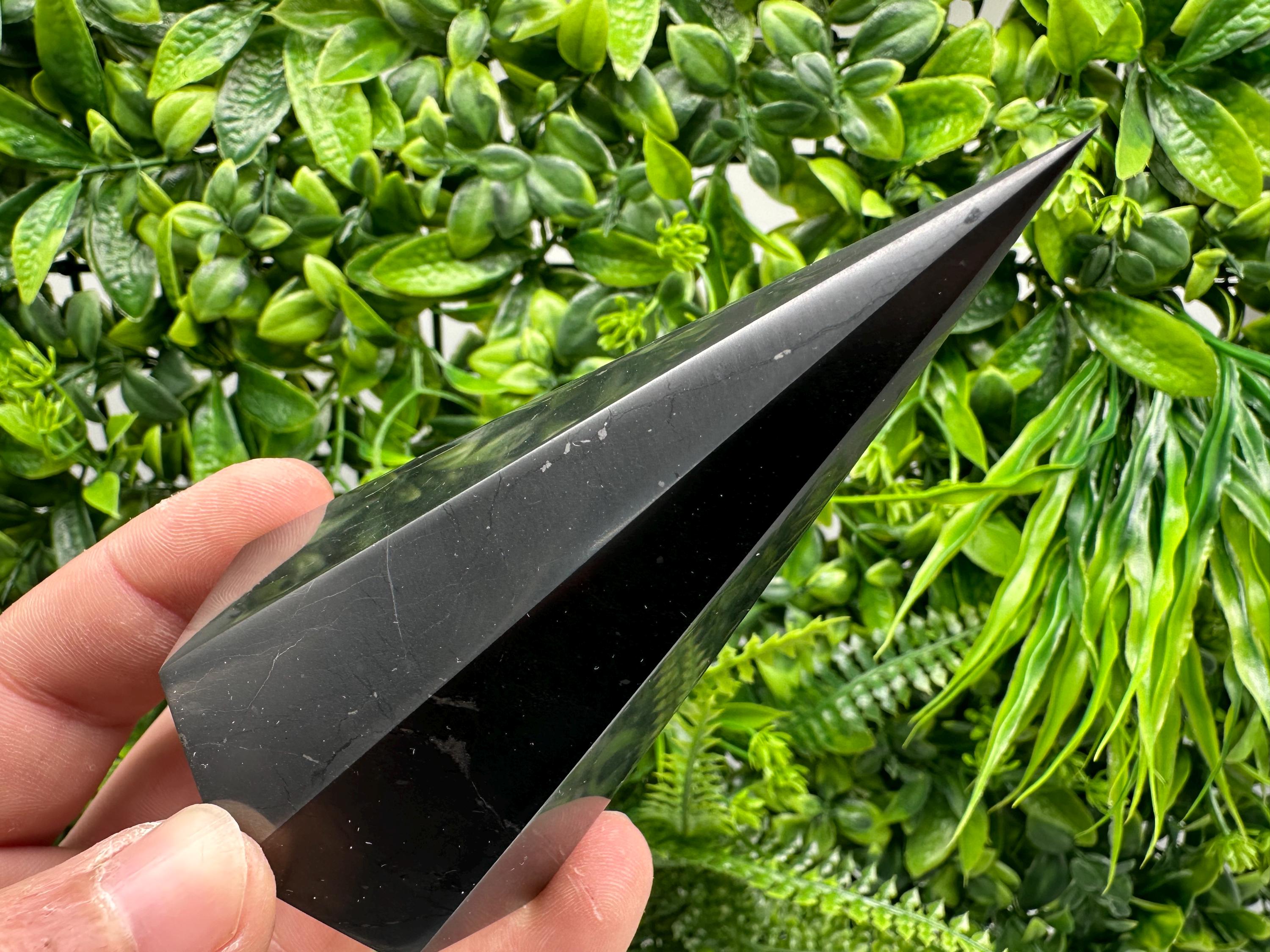Shungite Pyramid Tower: EMF Protection, Healing Crystal (10cm)