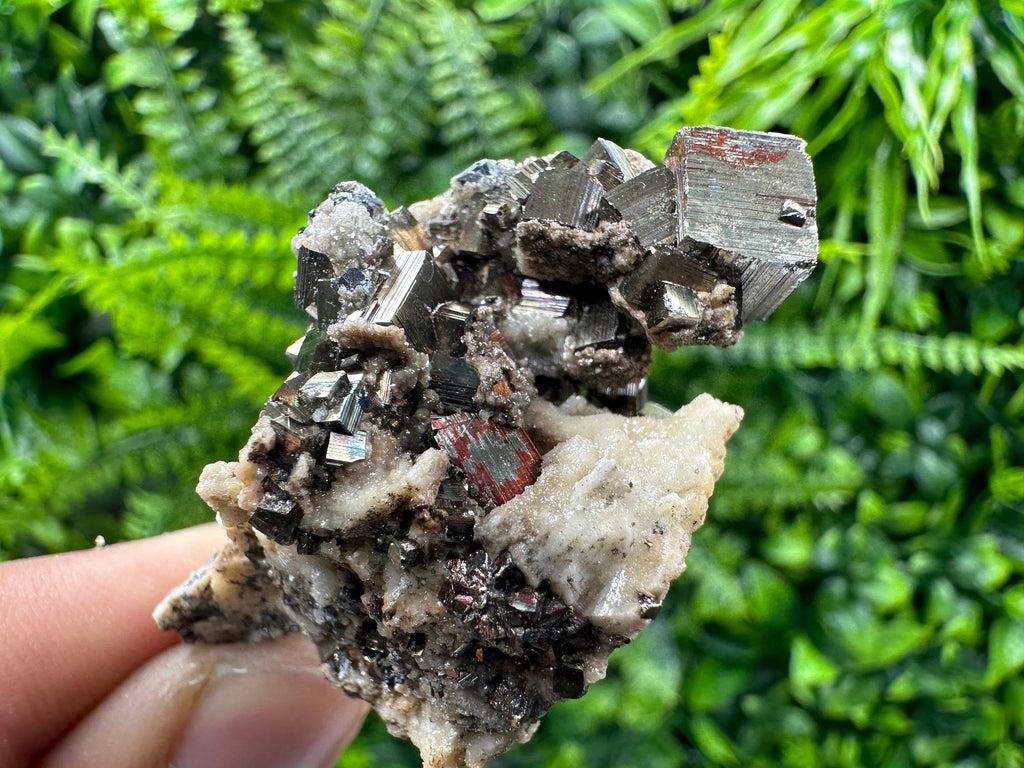 Pyrite with Hematite on Calcite Mineral Specimen, Madan Bulgaria