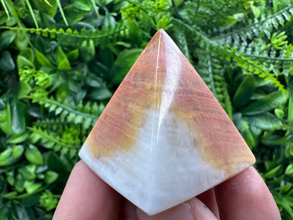 Banded Calcite Onyx Pyramid: Multi Green Marble Healing Crystal (3.5/3.5)