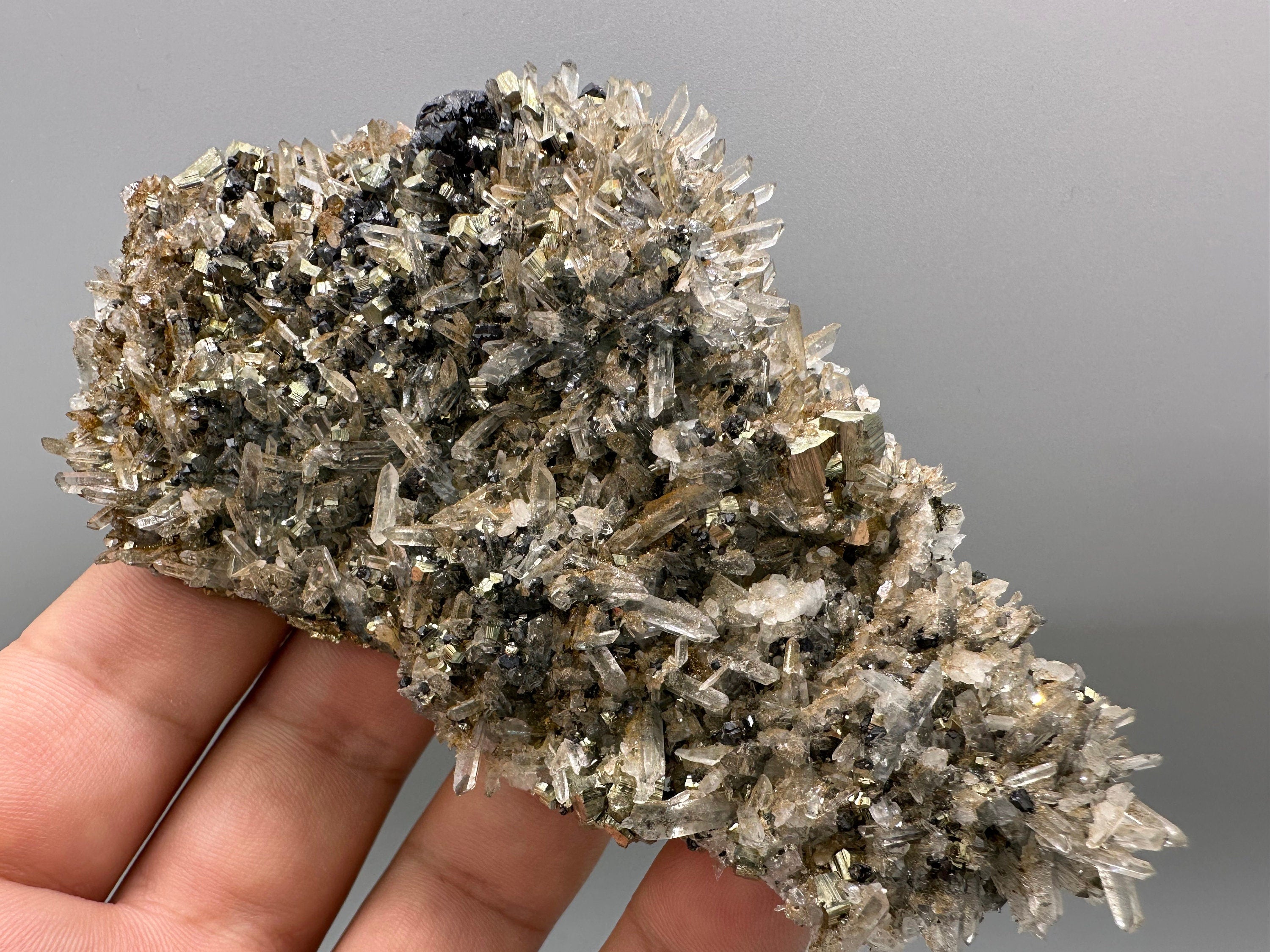 Sphalerite Pyrite on Quartz with Iron Oxide, Bulgaria Mineral Specimen