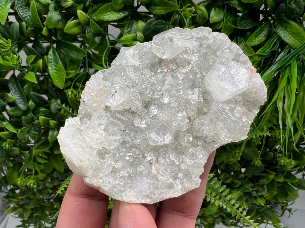 Transparent Apophyllite on Chalcedony, Natural Crystal Mineral Specimen, India
