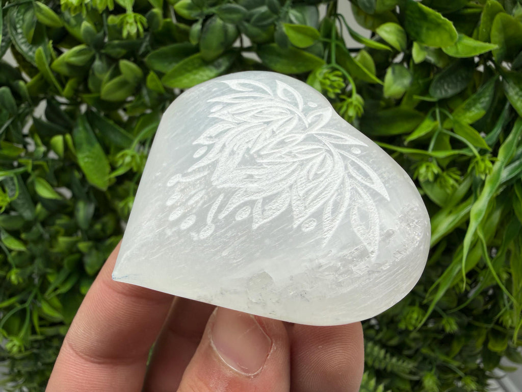 Selenite Heart Charging Plate with Lotus Flower Engraving – Crystal Altar Decor