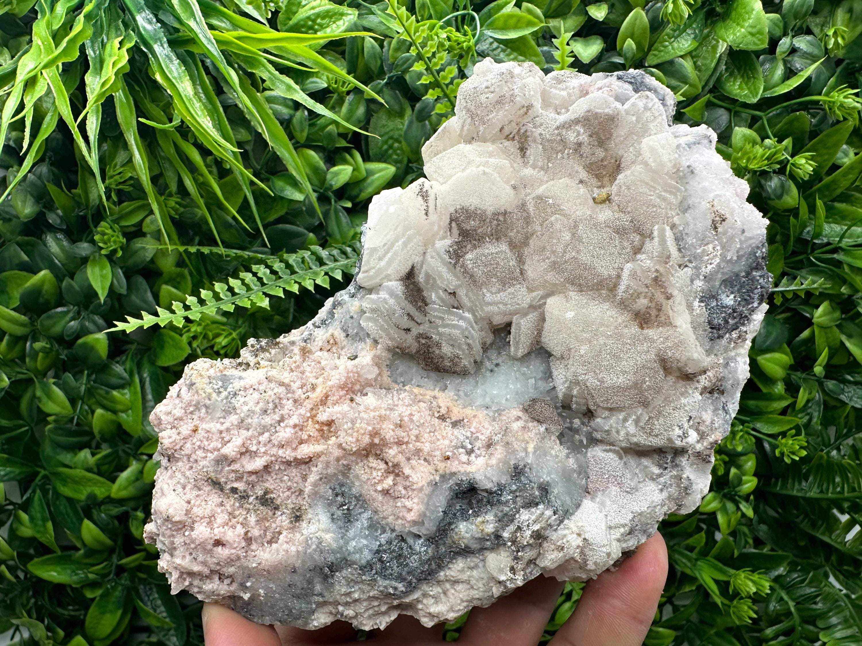 Rhodochrosite Calcite on Quartz Specimen: Collectible Mineral Decor