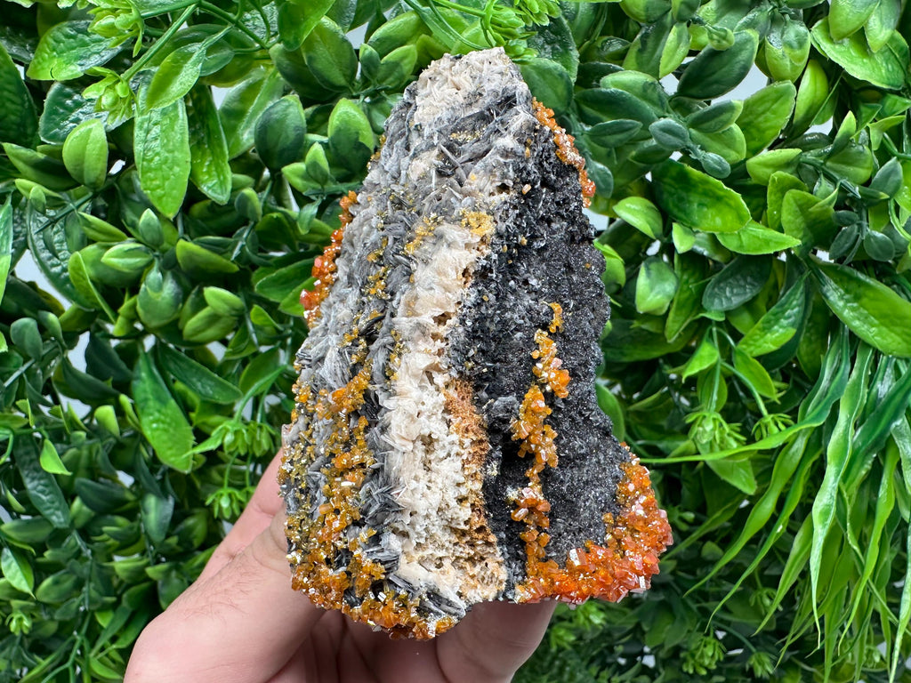 Red Vanadinite Crystal Cluster on Barite with Goethite, Morocco