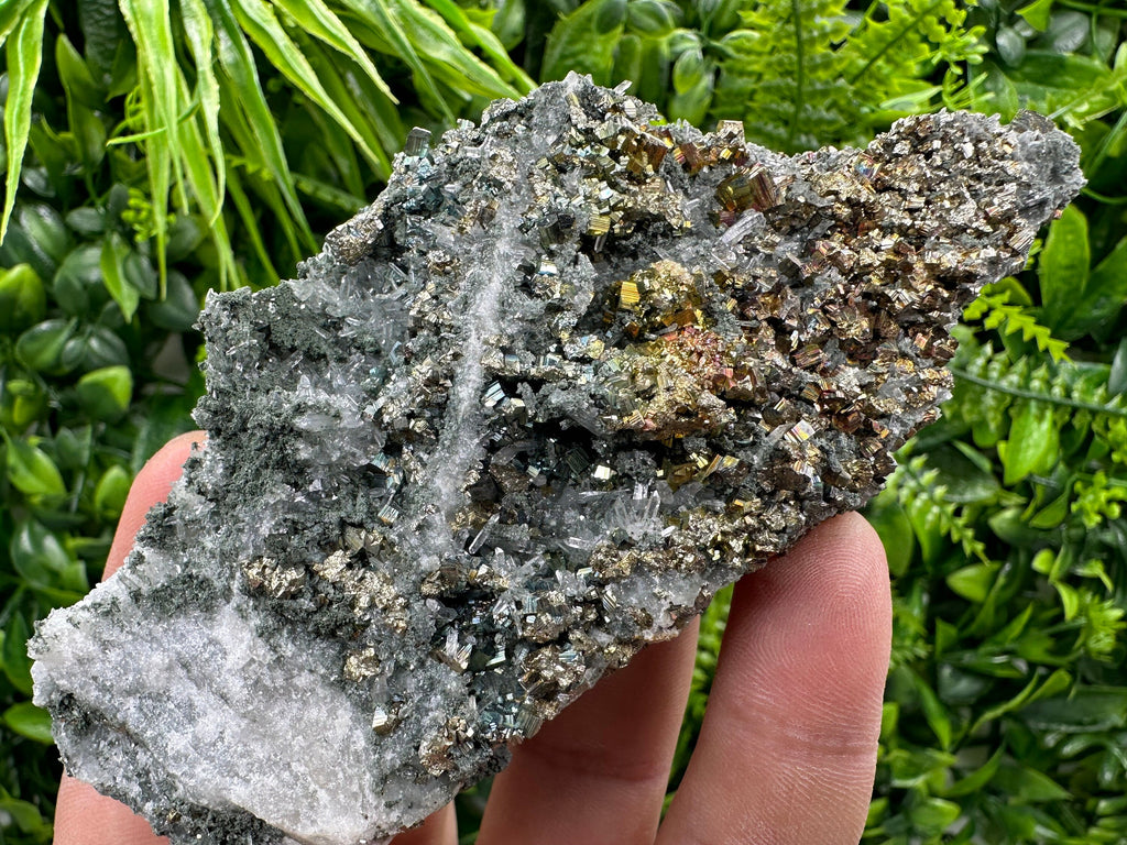 Pyrite on Green Quartz, Borieva Mine Bulgaria, Home Decor Stone