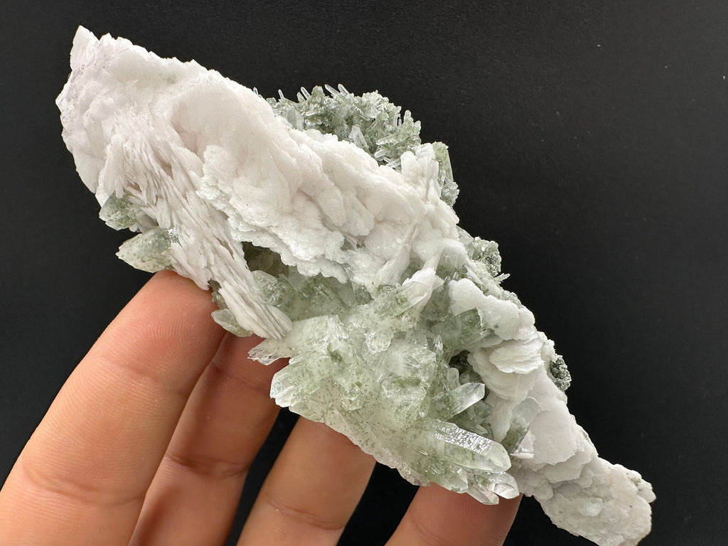 Calcite on Green Quartz: Borieva Mine Crystal Decor