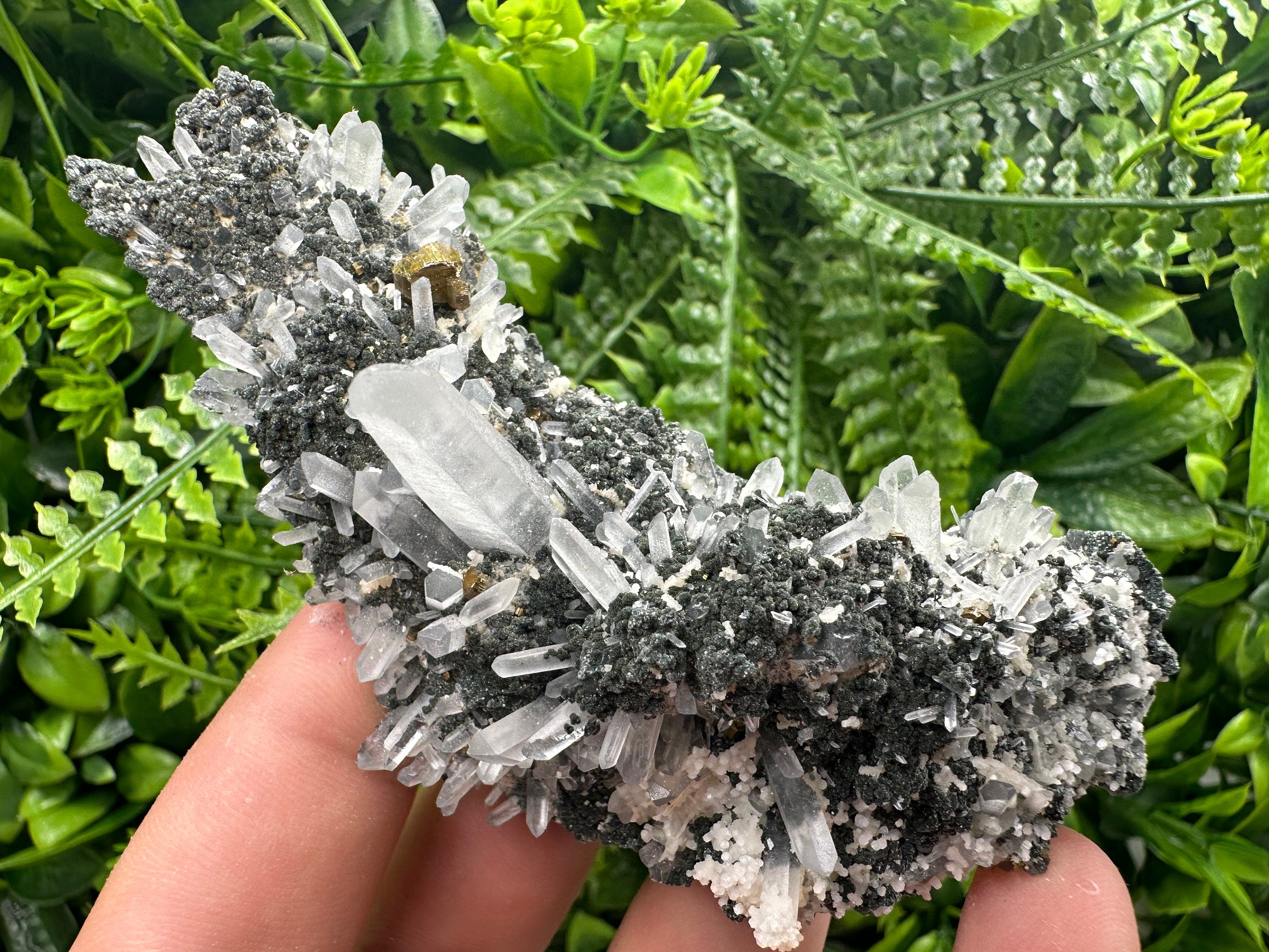 Quartz with Calcite and Chlorite: Borieva Mine Crystal Souvenir