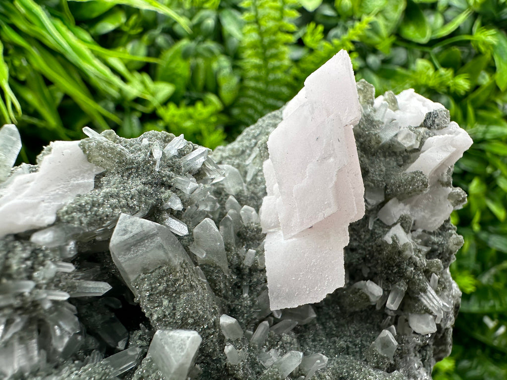 Mangano Calcite on Quartz with Chlorite, Borieva Mine Mineral Specimen