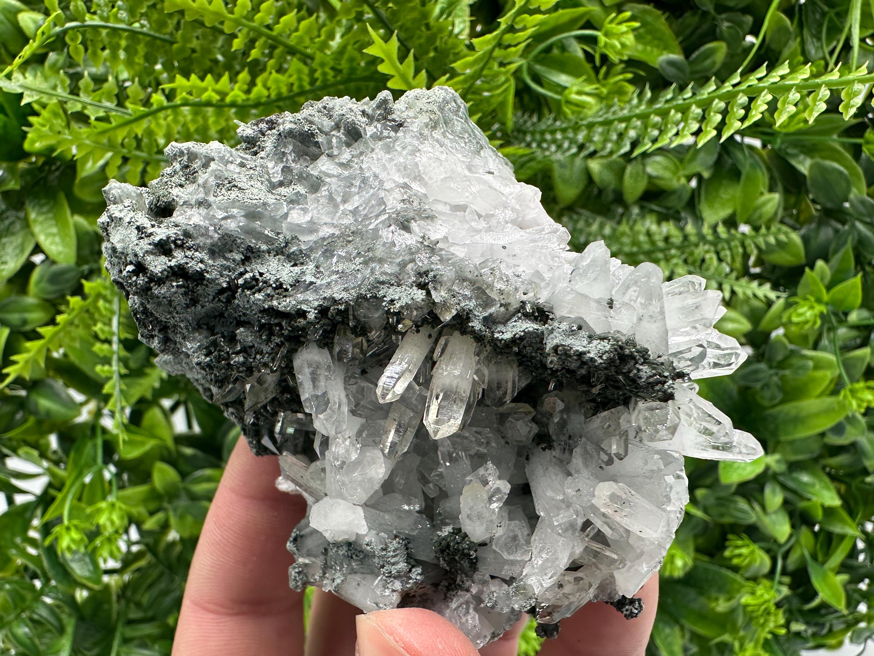 Quartz on Chlorite Matrix with Calcite, Bulgarian Mineral Specimen