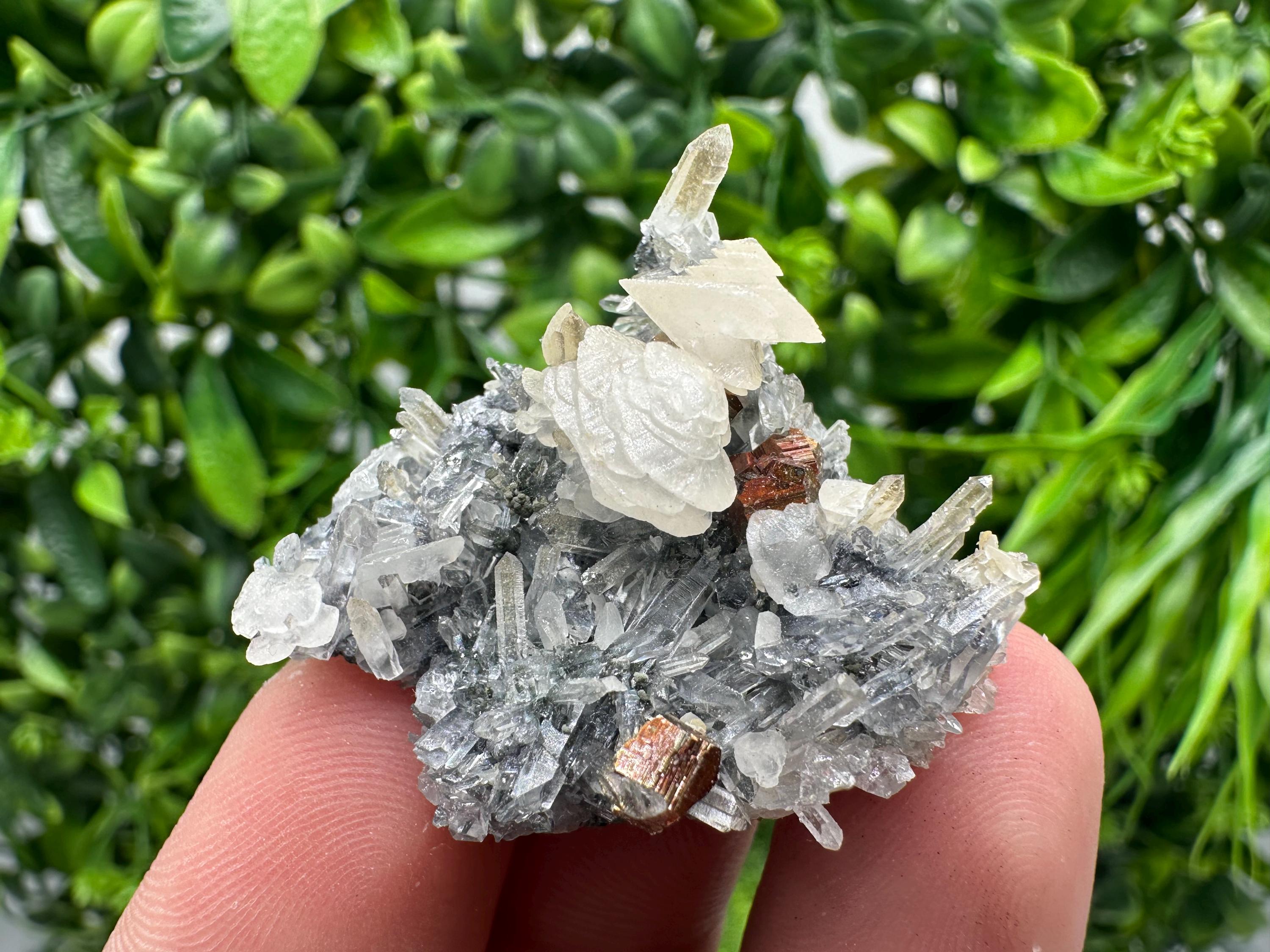 Quartz with Calcite and Chlorite: Borieva Mine Crystal Souvenir