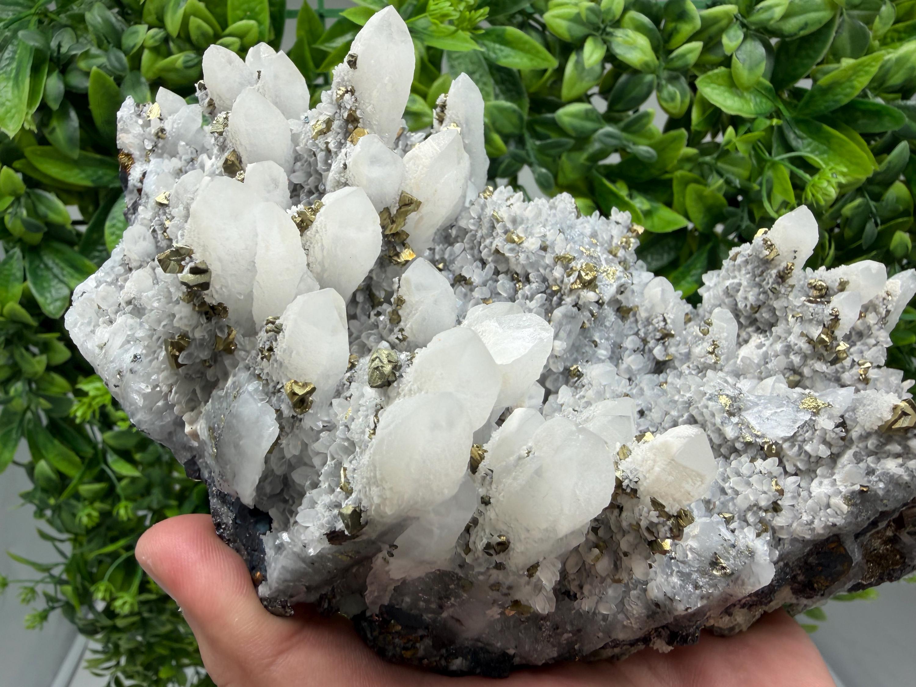 Chalcopyrite on Quartz Cluster, Krushev Dol Mine, Bulgaria, Mineral Specimen