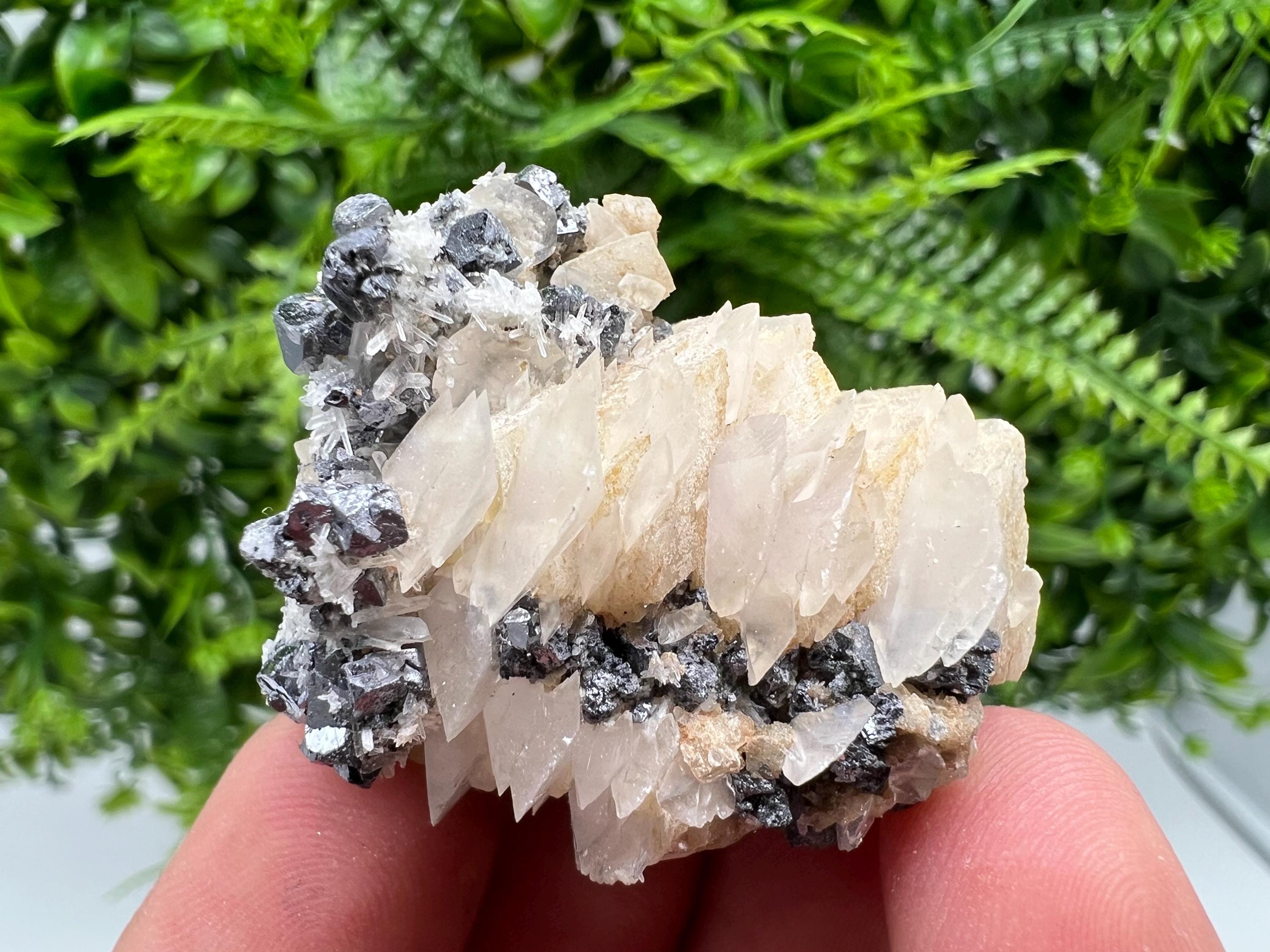 Shiny Galena, Chalcopyrite on Calcite, Quartz Mineral Specimen