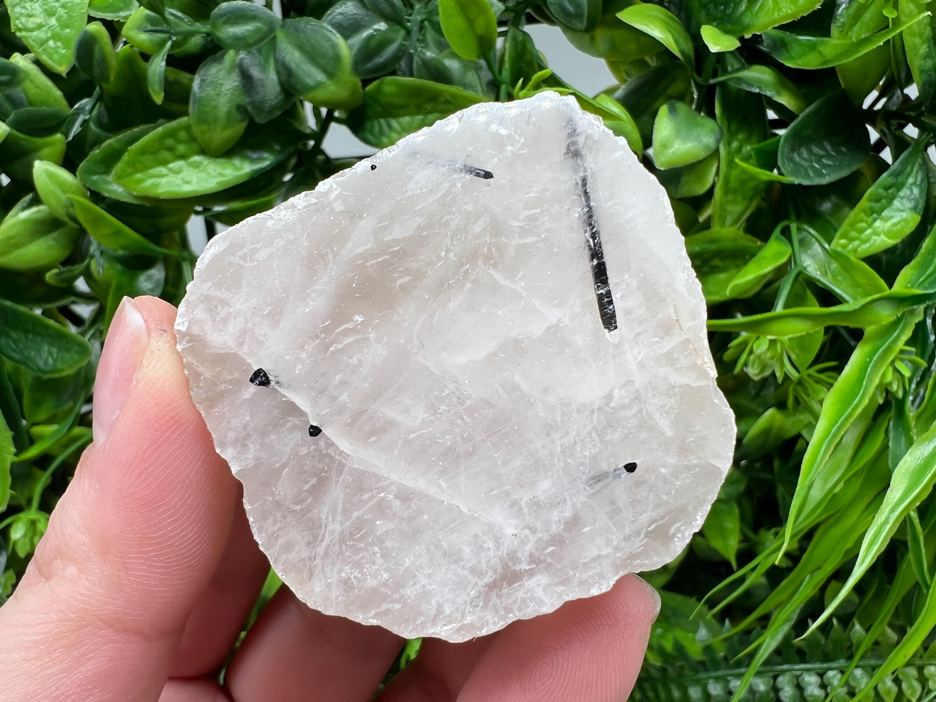 Polished Quartz Slab with Black Tourmaline Crystal